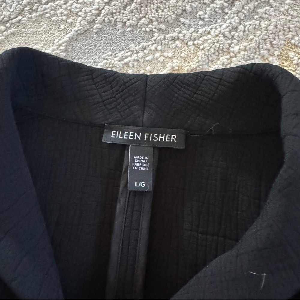 Eileen Fisher black blazer double breasted rayon silk blend textured large - Picture 4 of 12